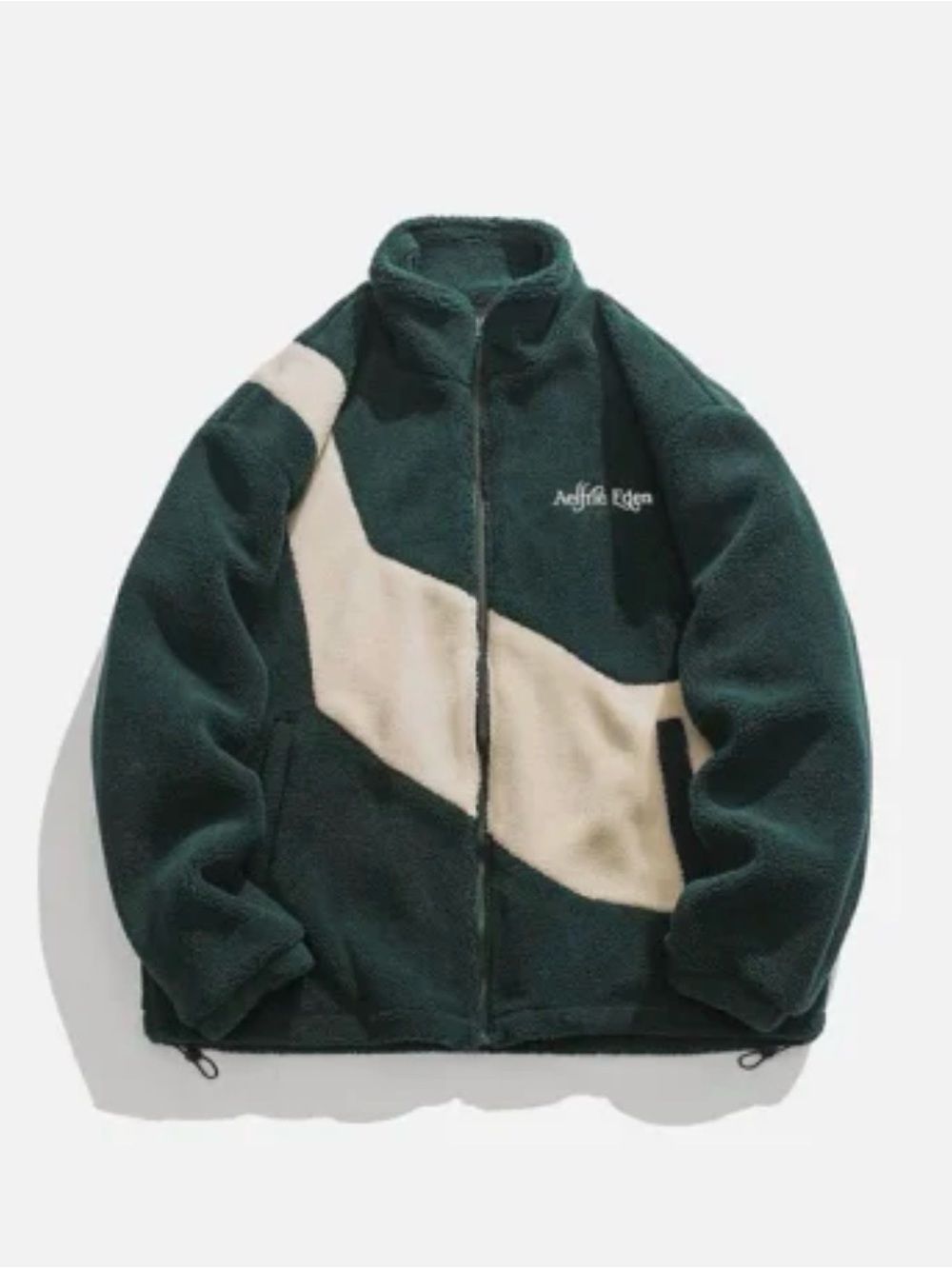 Aelfric Eden Sherpa Fleece Jacket XL Forest Green Cream Block Quilted Unisex - Picture 2 of 9